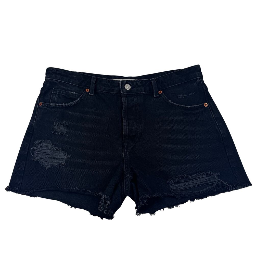 Topshop Ashley Moto Distressed Raw Cutoff Denim Shorts Women's USA Size 8